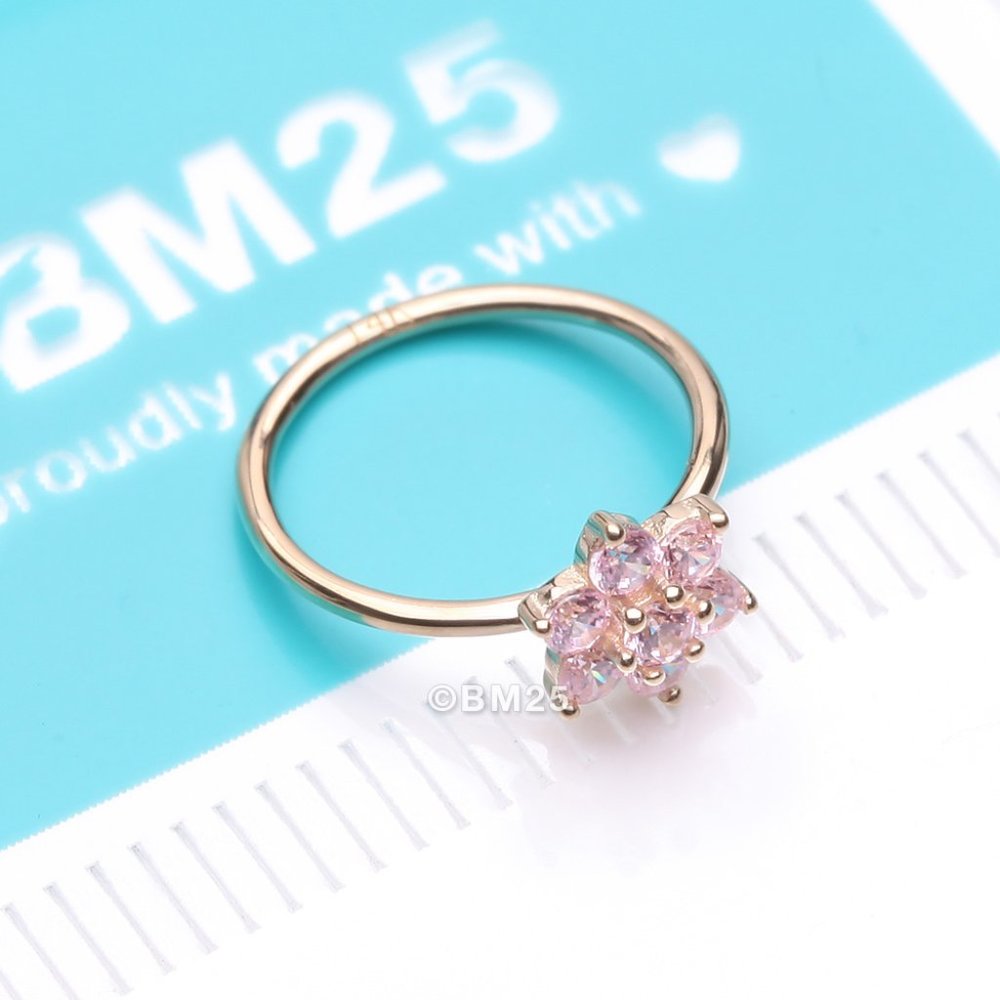 14 Karat Gold Brilliant Sparkle Spring Flower Bendable Hoop Ring